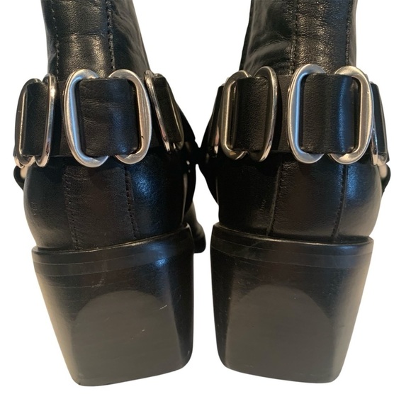 SAM EDELMAN Bellamie Ankle Boot Leather Premium Stacked Heel 2 1/4” Black 7 - Picture 8 of 13